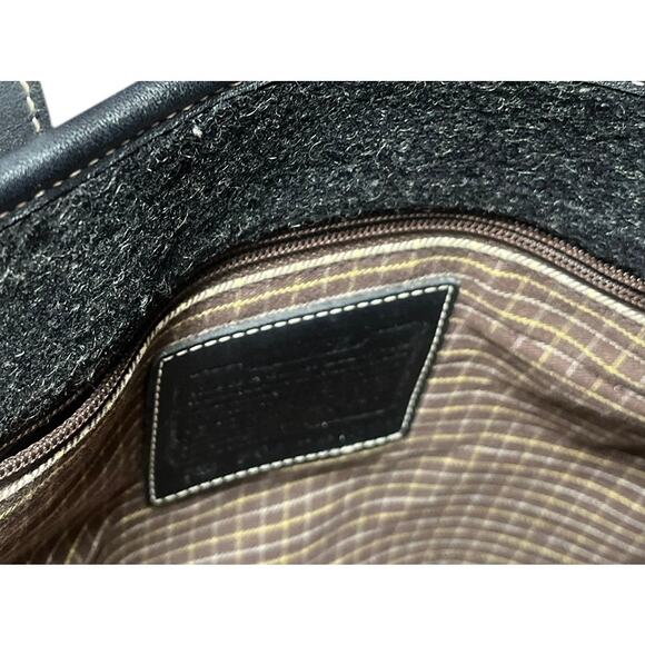 Coach Black and Charcoal Gray Wool and Leather Handbag 12” x 11” - Picture 6 of 8